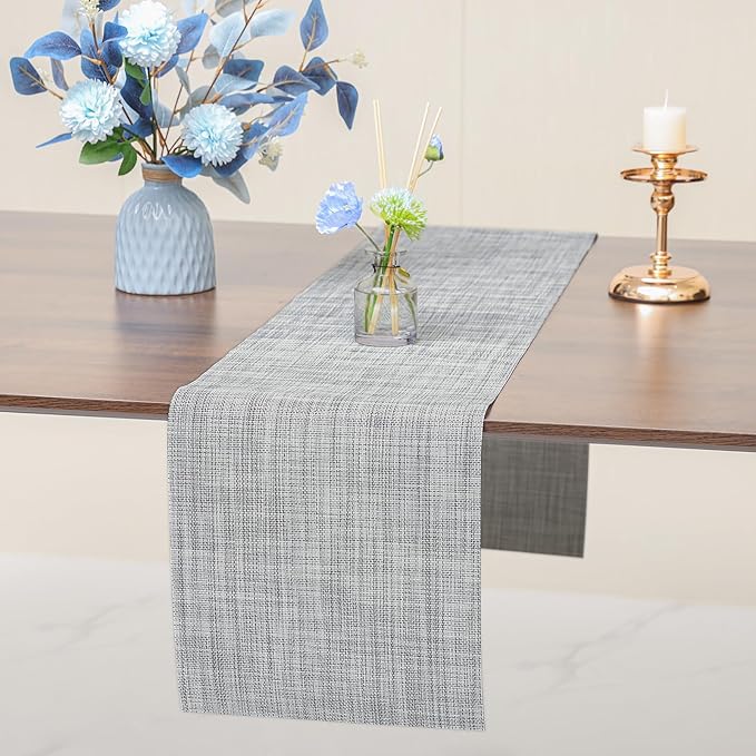 Myir JUN Table Runner, Vinyl Table Runner Indoor 55 Inch Long Arbitrarily Cropped Runner for Table Heatproof for Home Party (B-Gray, 12 x 55 inch)