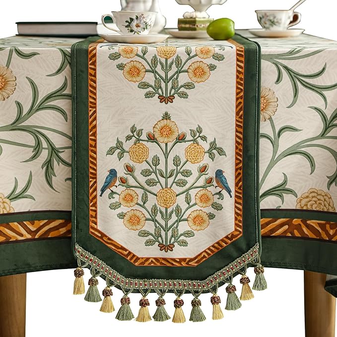 patdrea Velvet French Table Runner Farmhouse for Home Kitchen Dining Decor Parties Family Dinners Wedding 12"*71"