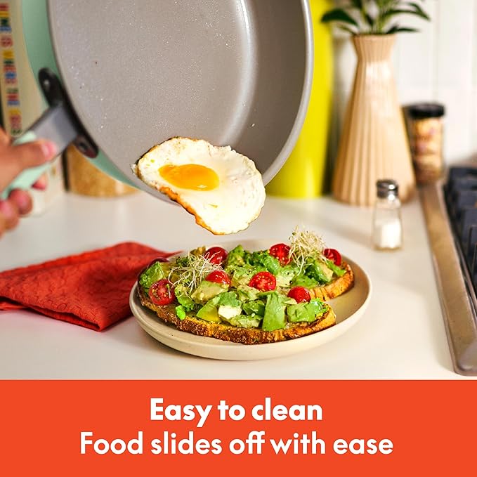 bella 9 Piece Ceramic Nonstick Cookware Set, Fits-anywhere??Kitchenware w EverGood??Coating, Dishwasher & Oven Safe, All Stovetops Compatible, Stackable Design, Cool Touch Handles, Seaglass