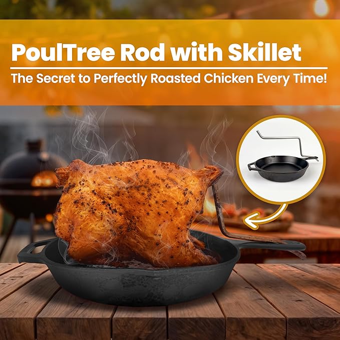 Chicken Penetrator Rod with Skillet Roaster ??for Juicy Meat & Crispy Skin ??for Grill, Oven & Smoker ??Rotisserie-Style with no Spin ??Auto Convection - Skillet Included