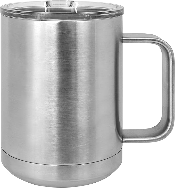 Clear Water Home Goods - (Bulk Pack of 12-15 oz Double Wall Coffee Mug with Lid and Handle, Double Insulated Stainless Steel Travel Tumbler Cup - Stainless Steel
