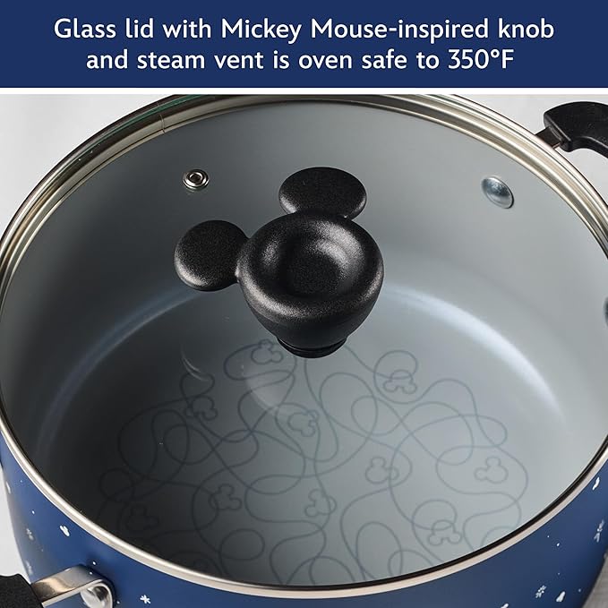 Farberware Disney Bon Voyage Ceramic Nonstick Pots and Pans Set with Baking Sheet/Cookie Pan and Disney Home Kitchen Tools, 8 Piece Non Stick Cookware Set - Blue
