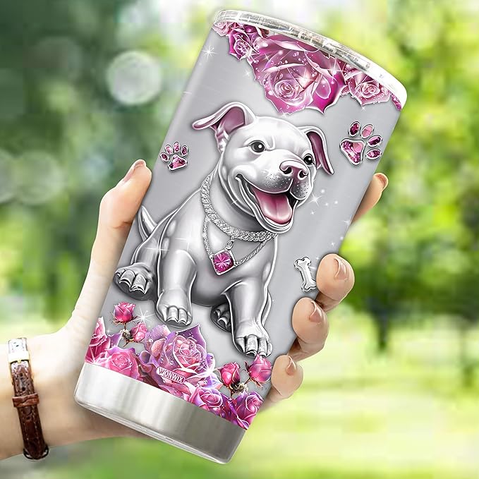WONWIX Personalized Pitbull Gifts for Women Insulated Stainless Steel Coffee Mug Tumbler Water Bottle for Pitbulls Owners, Lovers, Wife, Daughter, Christmas, Birthday, Mother's Day, Valentine