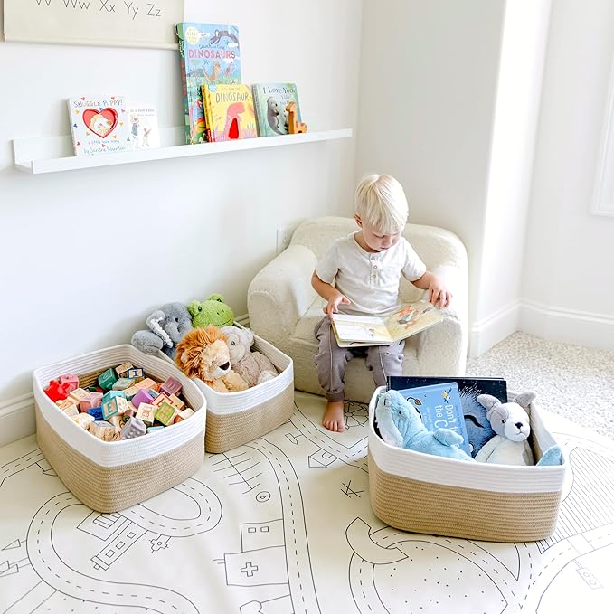 NaturalCozy Storage Baskets 16.8?쓝13?쓝7.6??Cotton Rope Woven Baskets for Organizing 3-Pack | Toy Storage Bins | Basket for Shelves, Laundry, Blanket, Clothes, Closet, Kitchen, Bathroom, Gifts