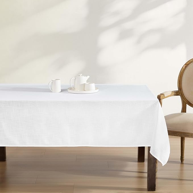 Laura Ashley Harper Luxuriously Smooth Fabric Tablecloth for Formal or Casual Dining, Holiday, Banquet, Wedding or Party, 60" x 120", White