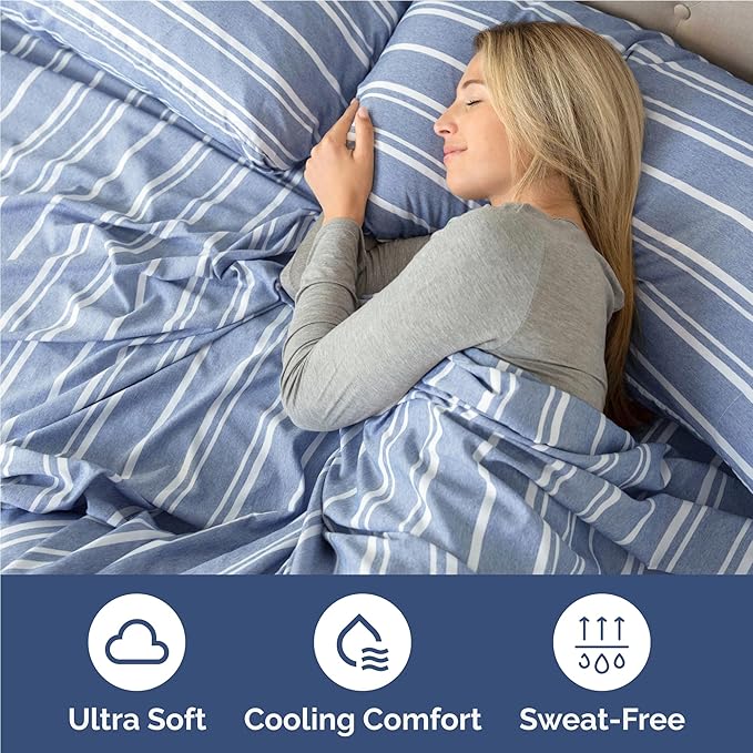 Full 6 Piece Sheet Set - Cooling & Breathable Bed Sheets - Hotel Luxury Bed Sheets for Women, Men, Kids & Teens - Bedding w/Deep Pockets & Easy Fit - Soft & Wrinkle Free - Full Blue Stripes Sheets