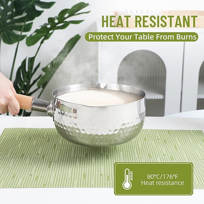 Green Placemats Set of 6 Washable Place Mats PVC Vinyl Woven Table Mats for Dining Table Durable Heat Resistant Non-Slip Size 12 x 17 Inch