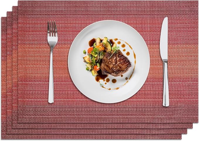 Privalace 18 x 12 inch, Set of 4 PVC Placemat, Non Slip Washable Dining Table Mats for Home Dinner Gatherings Daily Meals Kitchen Table Protection with Stylish Design, red
