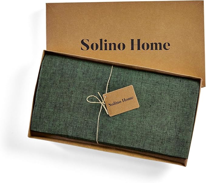 Solino Home Linen Cloth Tablecloth 52 x 52 Inch - 100% Pure Linen Forest Green Square Tablecloth - Athena, Machine Washable Table Throw for Winter, Easter, St Patricks Day