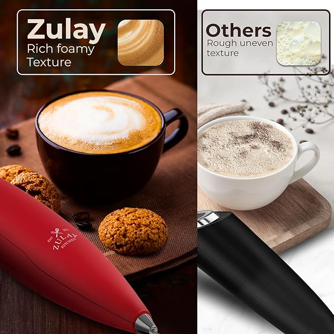 Zulay Kitchen Patented Tornado Triple Whisk Milk Frother with 4 Duracell Batteries ??Handheld Foam Maker for Coffee, Lattes, Matcha & Hot Chocolate ??Rich, Creamy Froth in Seconds