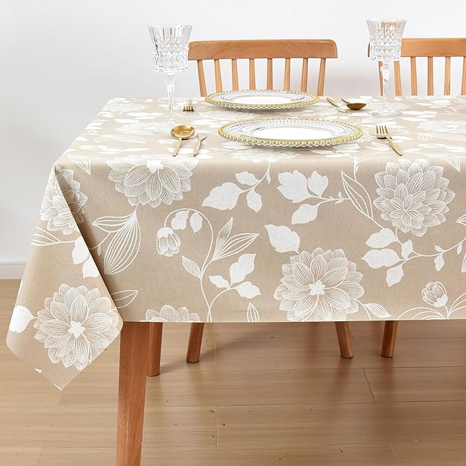 LOHASCASA Heavy Duty Vinyl Oilcloth Tablecloth PVC Waterproof Plastic Wipeable Spillproof Peva Tablecloth for Spring Outdoor Camping Picnic Rectangle 54x72 Inch
