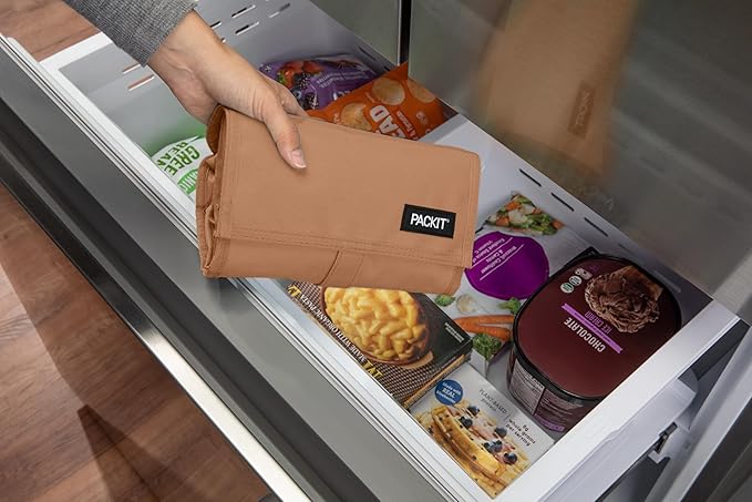 PackIt짰 Freezable Lunch Bag, Almond, Built with ECOFREEZE짰 Technology, Foldable, Reusable, Zip and Fold Closure with Buckle Handle, Designed for Work Lunches and Fresh Lunch On the Go