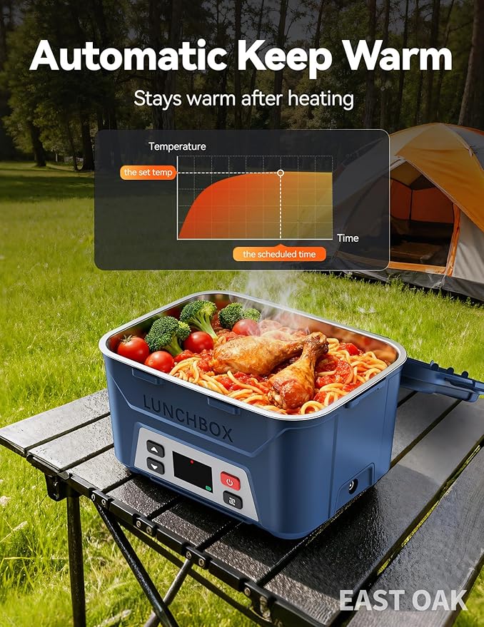 EAST OAK Cordless Electric Lunch Box for Adults,5.5 Cups Rechargeable Self Heating Lunch Box-Automatic Heating,Food Warmer with Memory Function & Automatic Keep Warm,Perfect for Work and Trip(Blue)