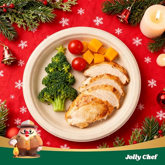 JOLLY CHEF Compostable Heavy Duty Plates ?윮?윭 ?뿙?뿻?뿰?뿵 [?윮?윶?윭 ?뿣?뿮?뿰?뿸] Eco-Friendly Disposable Natural Paper Plates Bagasse Biodegradable Bulk for Party Dinner Thanksgiving Day (Brown)