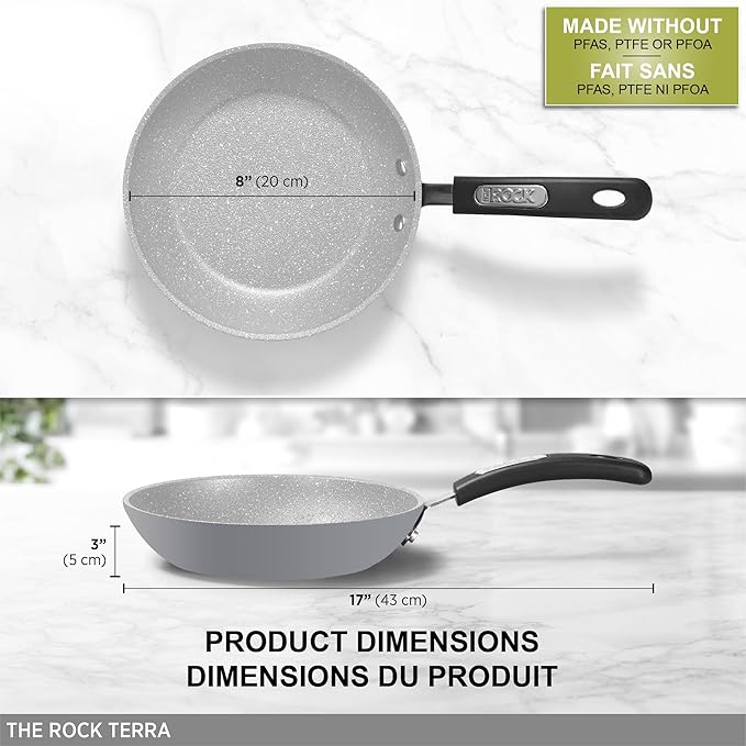 Starfrit The Rock Terra 20cm (8'') Ceramic Non-Stick Fry Pan - Thick Aluminium Base - PFAS Free - Easy to Clean - Grey