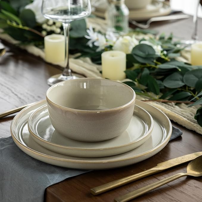 AmorArc Stoneware Dinnerware Sets,Round Reactive Glaze Plates and Bowls Set,Highly Scratch Resistant | Dishwasher & Microwave Safe,Dishes Service for 6 (18pc)