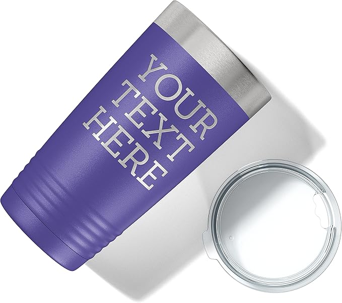 Personalized 20oz (17 Colors) Powder Coated Insulated Stainless Steel Tumbler with Lid, Custom Etched, Customized Text Message Name, Engraved Gift Idea Women Men Him Her, Your Text Here (Purple)