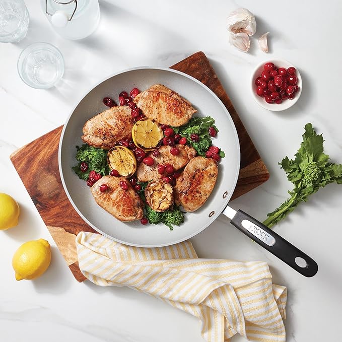 Starfrit The Rock TERRA 24cm (9,5'') Ceramic Non-Stick Fry Pan - Thick Aluminium Base - PFAS Free - Easy to Clean - Grey