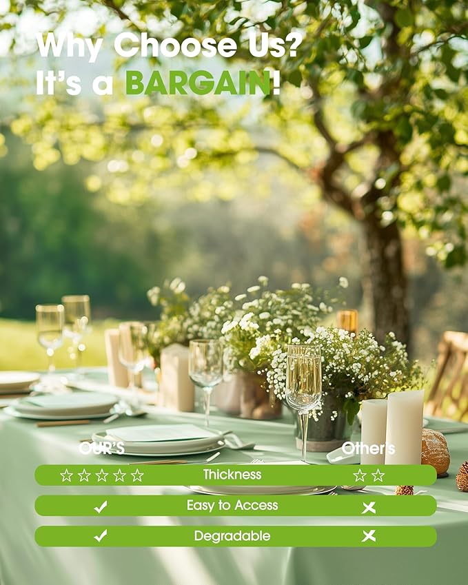 Pureegg Plastic Table Cloth Disposable 12 Pack, 54 x 108 Inch Table Cloths, Easter Party, Decorative Tablecloths, Rectangle, Light, Pastel Plastic Cover, Leakproof & Sturdy, Sage Green