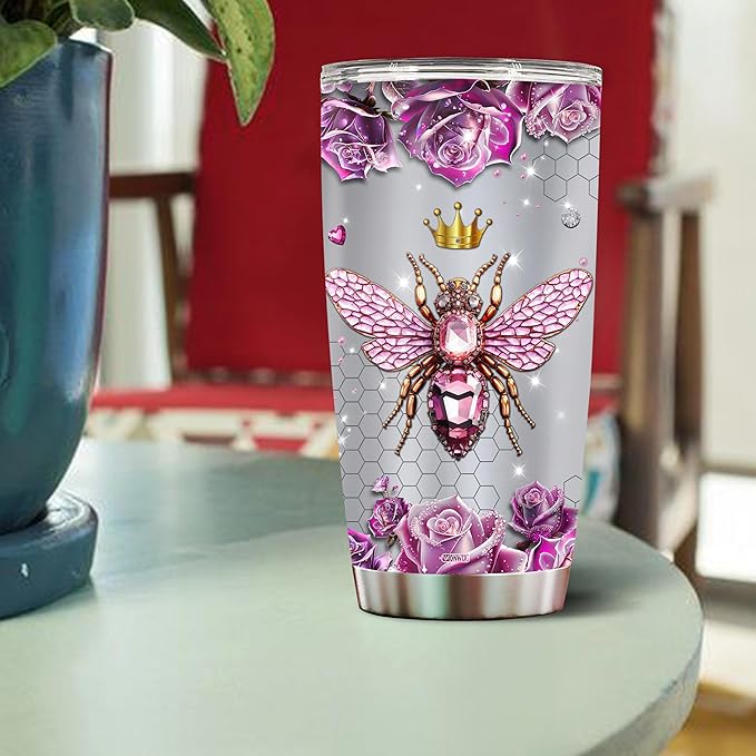 WONWIX Personalized Queen Bee Gifts for Women Insulated 20oz Stainless Steel Gift for Girls, Wife, Daughter Bee Lovers, Water Bottle, Travel Cups Tumblers Christmas Birthday Mother's Day Valentine