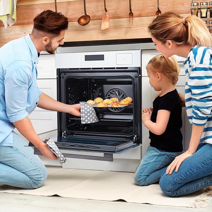 24" Built-in Single Wall Oven, 2.5 Cu.Ft (70L) Capacity - Electric Oven with Steam Bake, Air Fry & 3D Convection, Touch Controls, Timer, Safety Lock, Triple-Layer Glass Door, 3000W 240V, Silver