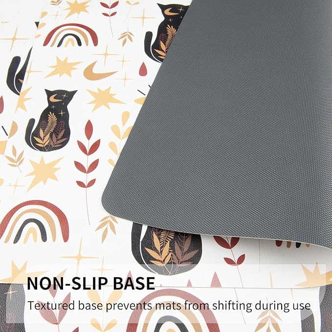 QIYI Placemats Set of 6, 12x18 Inch Faux Leather Place Mats for Kitchen Dinning, Heat Resistant Anti Slip Folk Table Mats, Waterproof Wipeable Washable Placemat Party Table D챕cor, Boho Black Cats