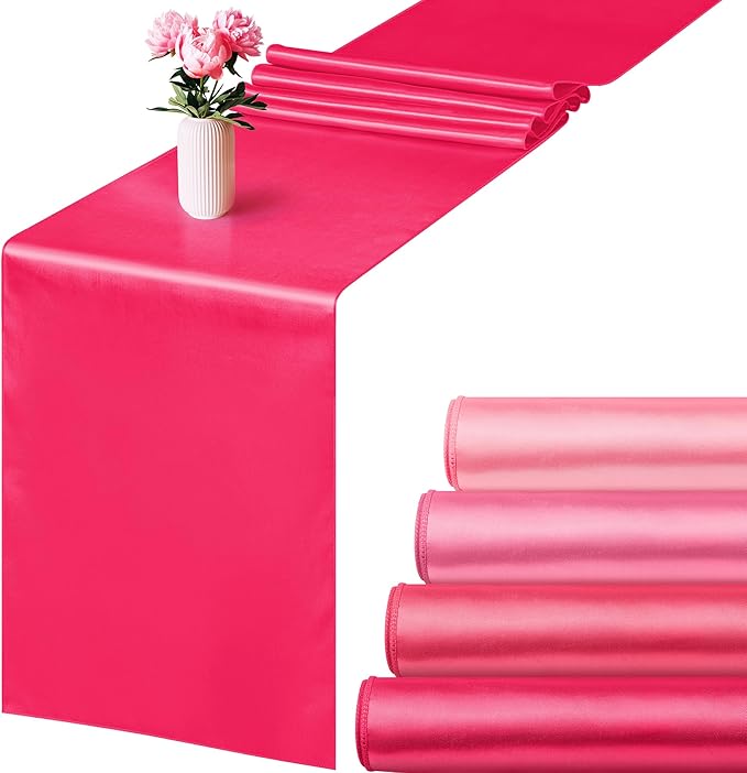 Aneco Satin Table Runner 12 x 108Inch Long Bright Silk and Smooth Fabric Party Table Runner for Wedding Banquet Party Decoration (Gradient Hot Pink)