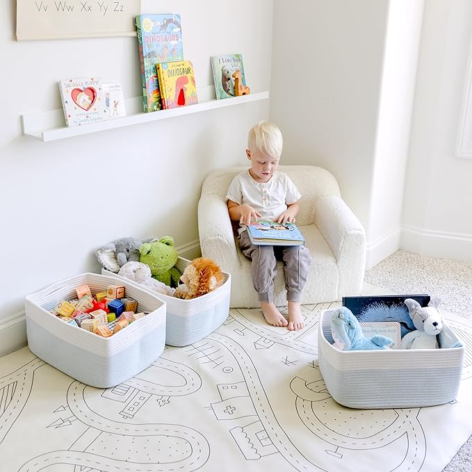 NaturalCozy Storage Baskets 16.8?쓝13?쓝7.6??Cotton Rope Woven Baskets for Organizing 3-Pack | Toy Storage Bins | Basket for Shelves, Laundry, Blanket, Clothes, Closet, Kitchen, Bathroom, Gifts