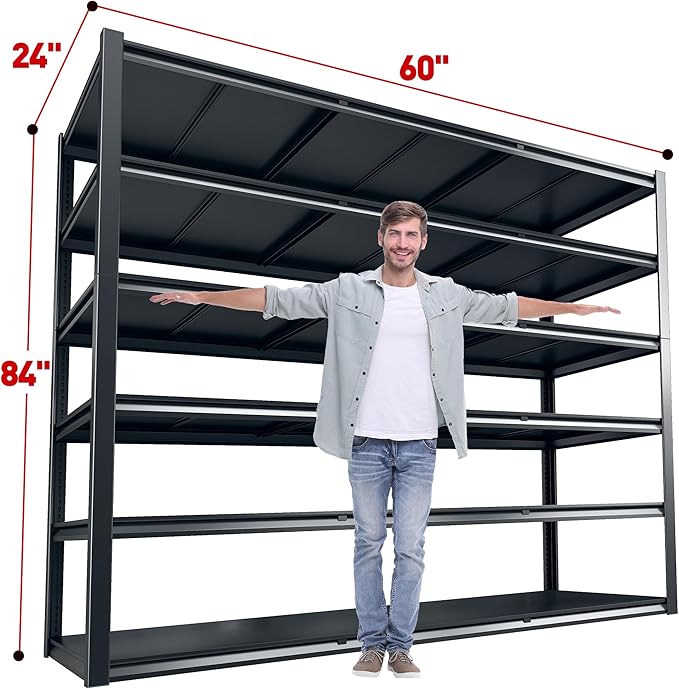 REIBII 84?쏦 Garage Shelving Heavy Duty Storage Shelves 3500 LBS Adjustable Metal Shelving Uints and Storage for Garage, Warehouse, School, Commercial, Business, 60 "W x 84 "H x 24 "D, 2 Pack