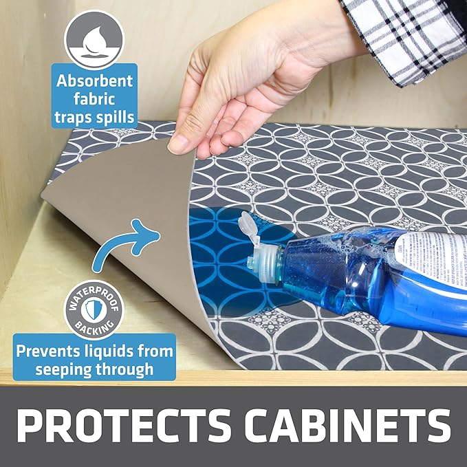Drymate Premium XL Under Sink Mat, Waterproof Cabinet Protection Mats for Kitchen & Bathroom, Absorbent Shelf Liners, Slip-Resistant, Non-Adhesive, Machine Washable (USA Made)(24?쓝59??(Indigo Grey)