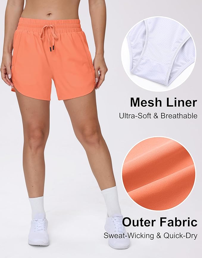 Women's 5" Running Shorts Quick Dry Sporty Athletic Gym Workout Shorts with Zipper Pockets Liner