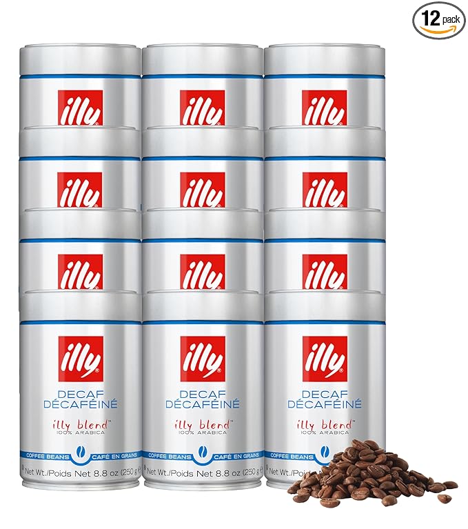 illy Decaf Whole Bean Coffee, Classico Decaffeinated Medium Roast, 100% Arabica, Premium Italian Coffee, Ideal for Espresso, Drip, Moka and French Press Brewing, 8.8oz, 12 Pack