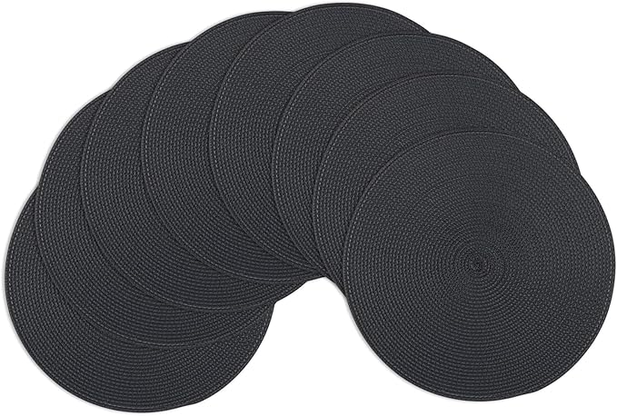 Winknowl Round Braided Placemats Set of 8 Washable Woven Heat Resistant Table Mats for Kitchen Dining Tables 15 inch Round Place Mats (Black,8pcs)