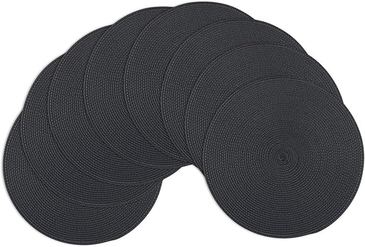 Winknowl Round Braided Placemats Set of 8 Washable Woven Heat Resistant Table Mats for Kitchen Dining Tables 15 inch Round Place Mats (Black,8pcs)