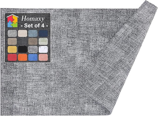 Homaxy Faux Leather Heat Resistant Placemats for Dining Table Set of 4, Waterproof Wipeable Washable PU Table Mats, Easy to Clean Anti-Slip Place Mats, 11.8" x 17", Black & White