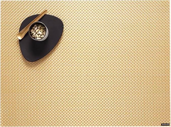 Chilewich Basketweave Placemats in Gilded- Set of 4 - Easy Care Woven Tabletop Textiles - Indoor/Outdoor - 19" x 14" Rectangle