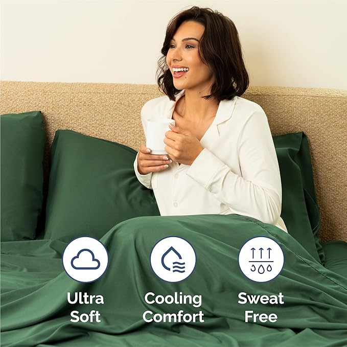 Cal King 6 Piece Sheet Set - Cooling & Breathable Bed Sheets - Hotel Luxury Bed Sheets for Women, Men, Kids & Teens - Bedding w/Deep Pockets & Easy Fit - Soft & Wrinkle Free - Cal King Emerald Sheets