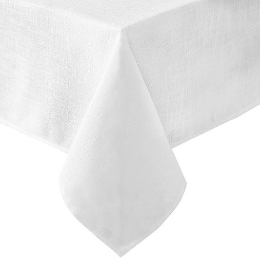 Laura Ashley Harper Luxuriously Smooth Fabric Tablecloth for Formal or Casual Dining, Holiday, Banquet, Wedding or Party, 60" x 120", White