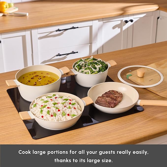 Karaca Swiss Crystal Almond 7-Piece Induction Non-Stick Cookware Set ??Cream, PFAS-Free SwissCrystal Coating
