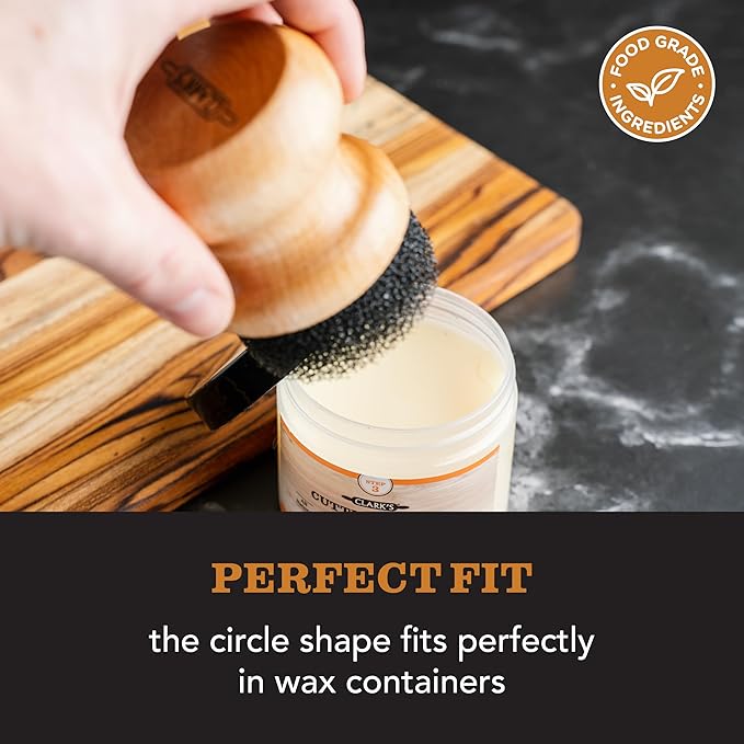 CLARK'S Food Grade Mineral Oil & Wax Applicator for Round Wood Cutting Board, Butcher Blocks, Bamboo, and Utensils ??USA Maple Construction