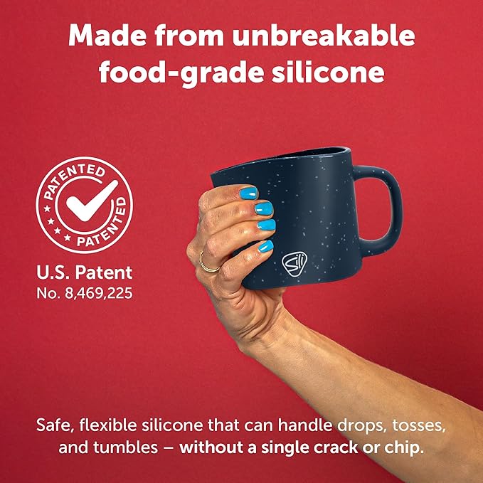 Silipint 16oz Silicone Coffee Mug ??Unbreakable Dishwasher Safe Microwave Oven & Freezer Compatible Travel Mug ??Non-Toxic Reusable Cup for Hot Coffee Tea or Cold Drinks (Speckled Blue)