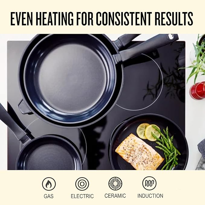 Alva Energy Nonstick Ceramic Frying Pan 9.5" - Lightweight, Easy to Clean and Made without PFAS, PFOA & PTFE - Induction and All Stovetop Compatible with Even Heat Distribution