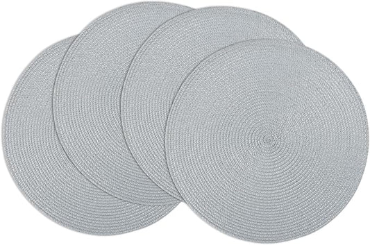 Winknowl Round Braided Placemats Set of 4 Washable Woven Heat Resistant Table Mats for Kitchen Dining Tables 15 inch Round Place Mats (Light Gray,4pcs)