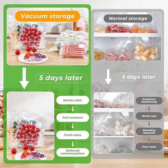 60PCS Vacuum Sealing Bags, Reusable Vacuum Sealer Bags for Food, BPA-Free Vacuum Zipper Bags, Sous Vide Bags for Food Storage (S, M, L, XL)