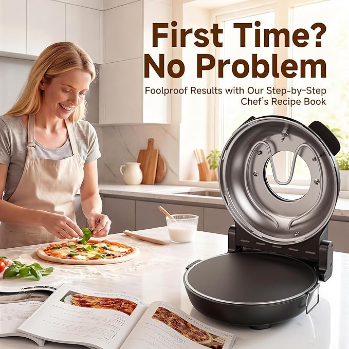 SENSCHEF 12-Inch CrustyBake Beginner's Black Glazed Stone Pizza Oven: Quick 800째F Heating, Easy-Clean Design, Recipe Book & All Tools Included - Perfect for First-Time Pizza Makers at Home