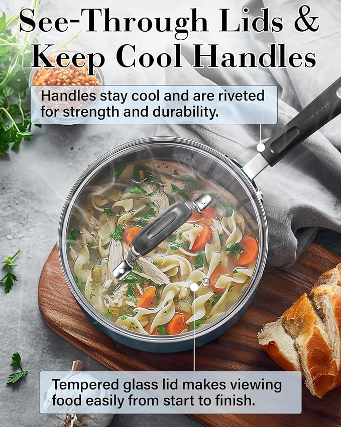 Cook N Home Pots and Pans Nonstick Cookware Set 12-Piece, Kitchen Cooking Set with Frying Pans and Saucepans, Induction Compatible, Turquoise