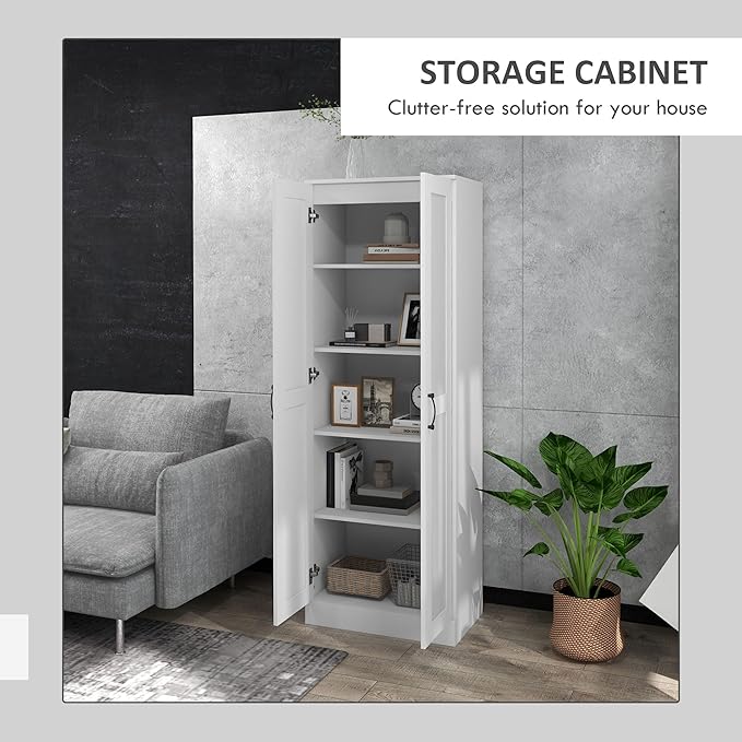HOMCOM Kitchen Pantry, 69" Tall Storage Cabinet with Adjustable Shelves, Modern Kitchen Storage Cabinet with Soft Close Doors, White