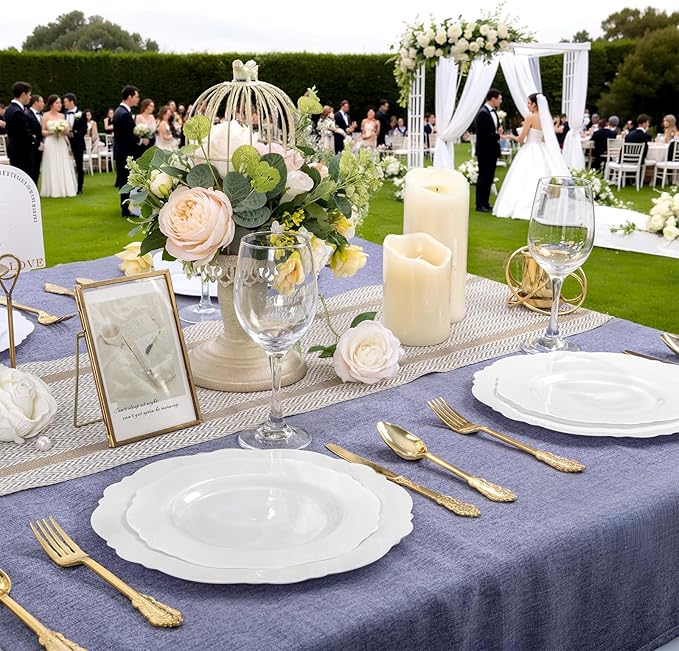 WDF 60pcs White Plastic Plates -10.25inch Baroque White Disposable Dinner Plates for Upscale Parties/Wedding