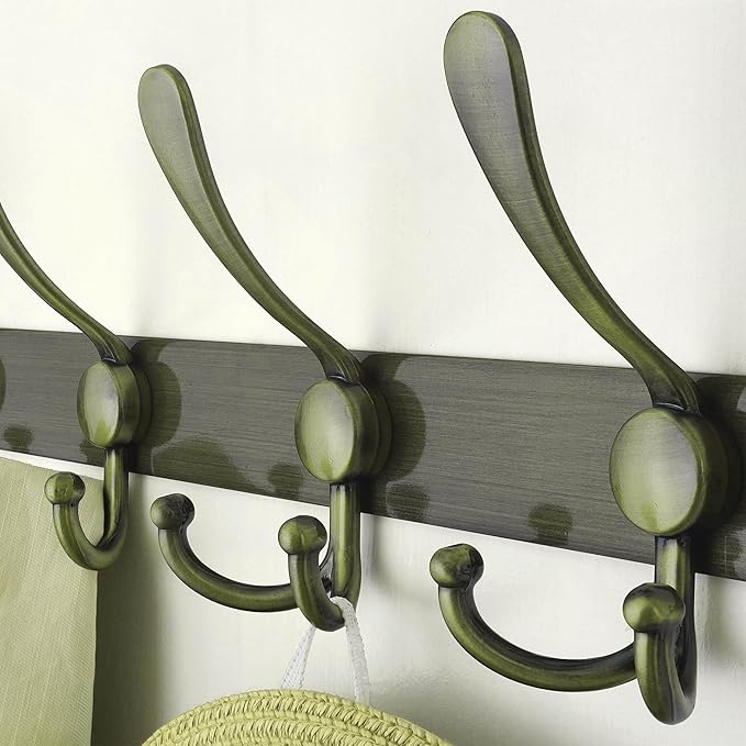 Dseap Coat Rack Wall Mount - 38??Long 10-Tri-Hooks Heavy Duty Coat Hanger Rail Wall Hooks for Hanging Coats Hats Clothing Clothes Purse Mudroom Entryway, Bronze, Pack of 2