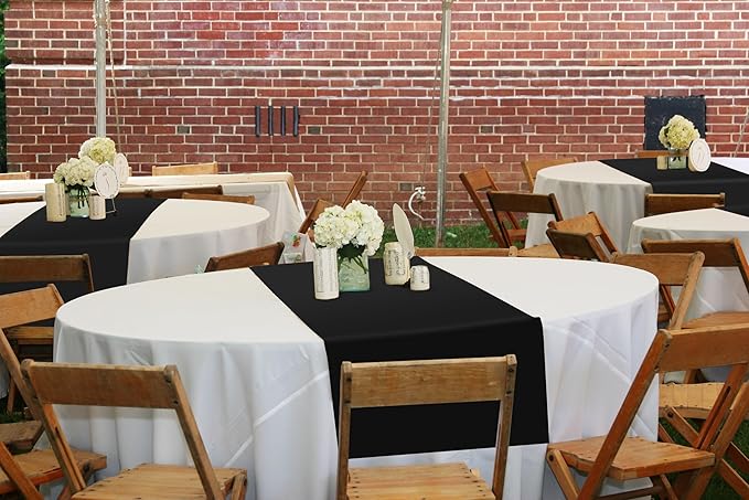 12 Pack Black Table Runner 12 x 72 Inch Long Rustic Farmhouse Wedding Fall Table Runner,Washable and Reusable Polyester Table Runners for Wedding Birthday Party Banquet Table Decorations
